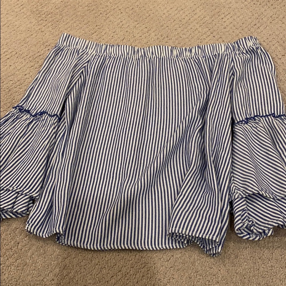 strapless blue and white dress shirt
